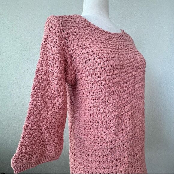 Crochet Sweater Open Knit Peach Orange Tunic - Picture 3 of 11